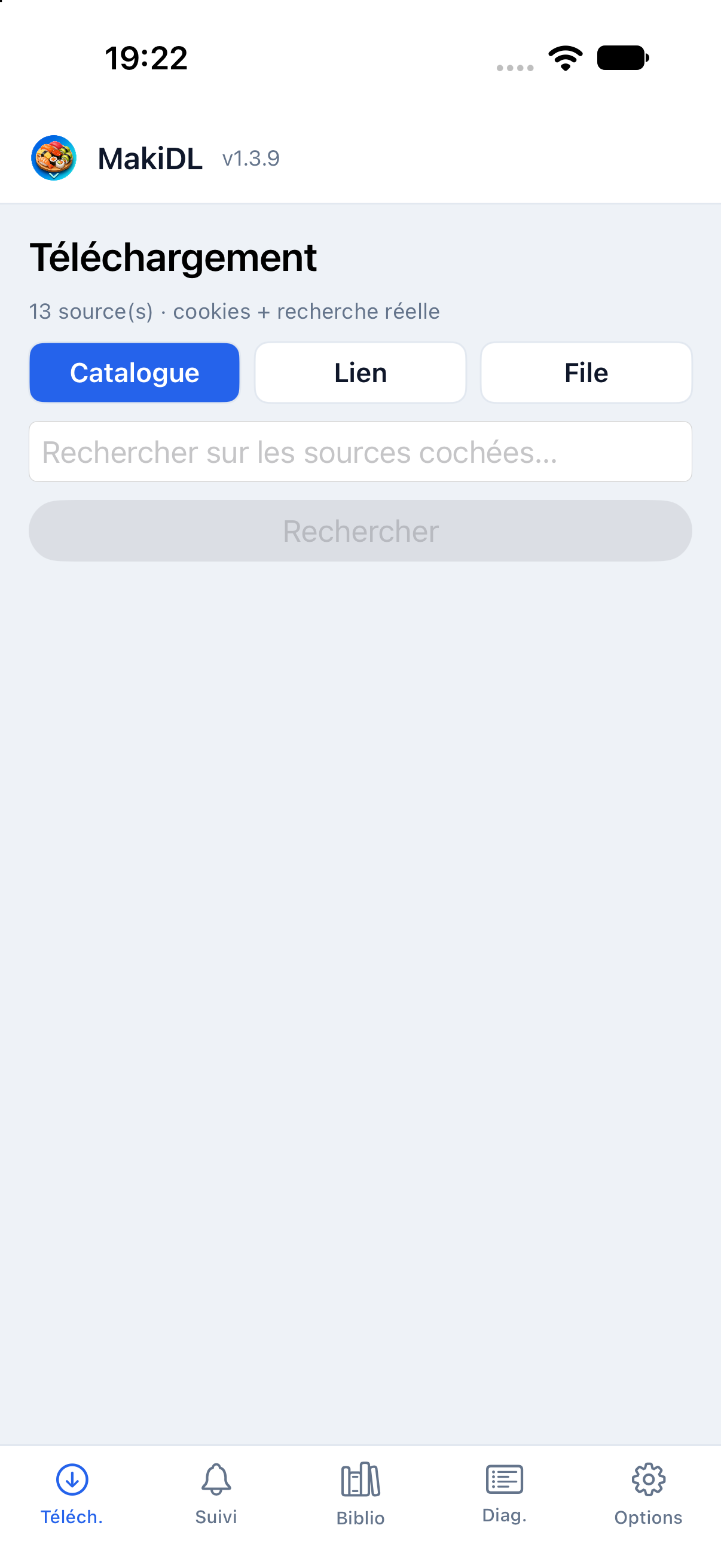 Onglet Téléchargement de MakiDL 1.3.9 sur iPhone