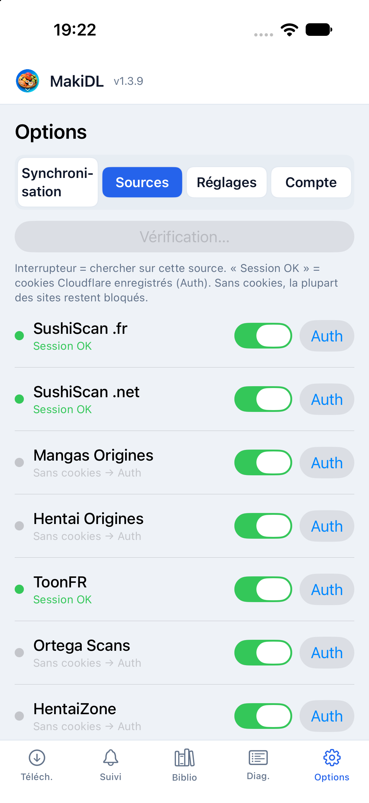 Options, Sources sur iPhone